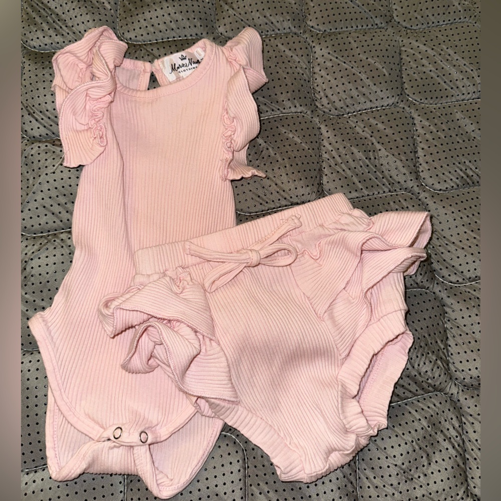 Marie Nicole Pink Ruffled Baby Set